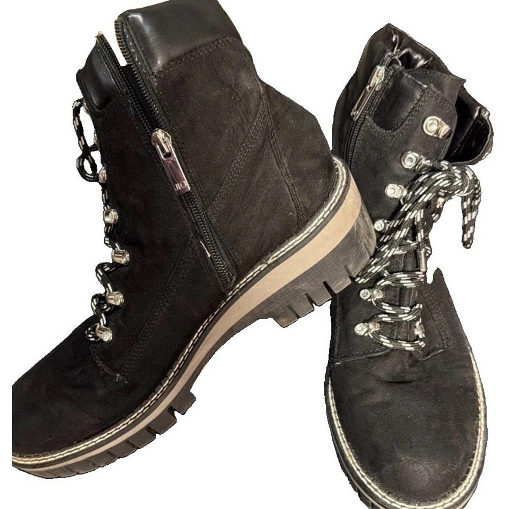 Womens Combat Boots JLO Jennifer Lopez 9.5 Black Crystal Eyelet Lug Sole Zipper